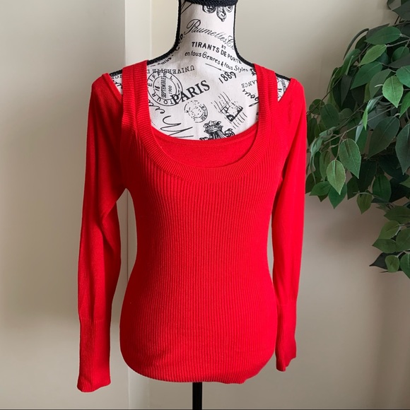 Anthropologie Jamie Open Shoulder Long Sleeve Knit Top Red Sz M - Picture 10 of 14